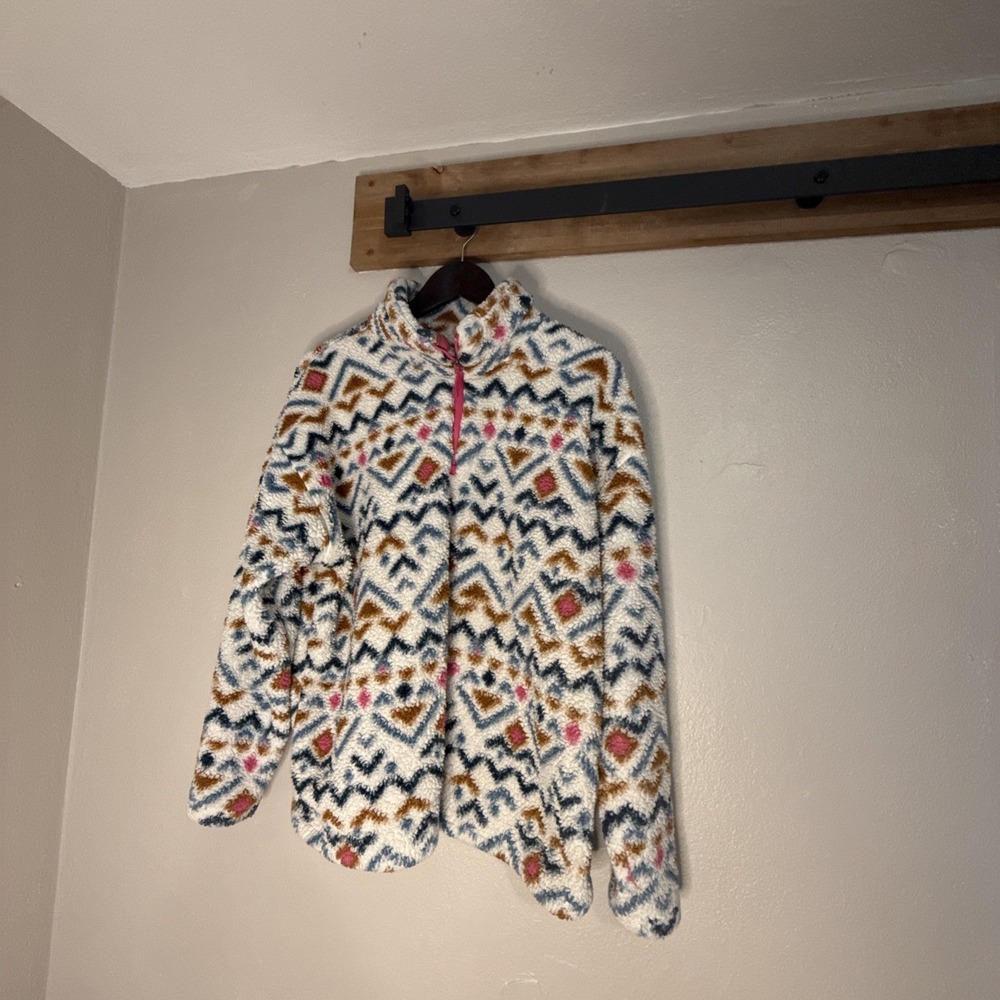 Eddie Bauer 1/4 Zip Fleece Pullover Jacket‎ Women's XXL Southwestern Aztec Pink